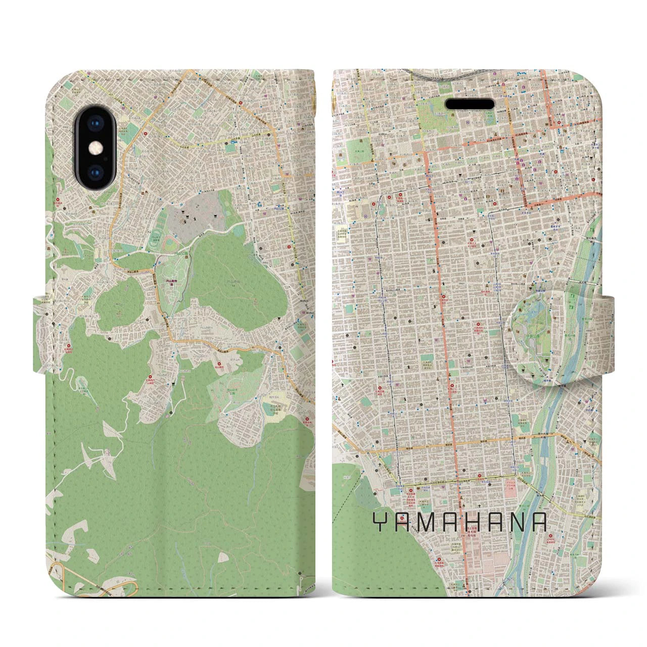 【山鼻(北海道)】地図柄iPhoneケース(手帳タイプ)ナチュラル・iPhone XS / X 用