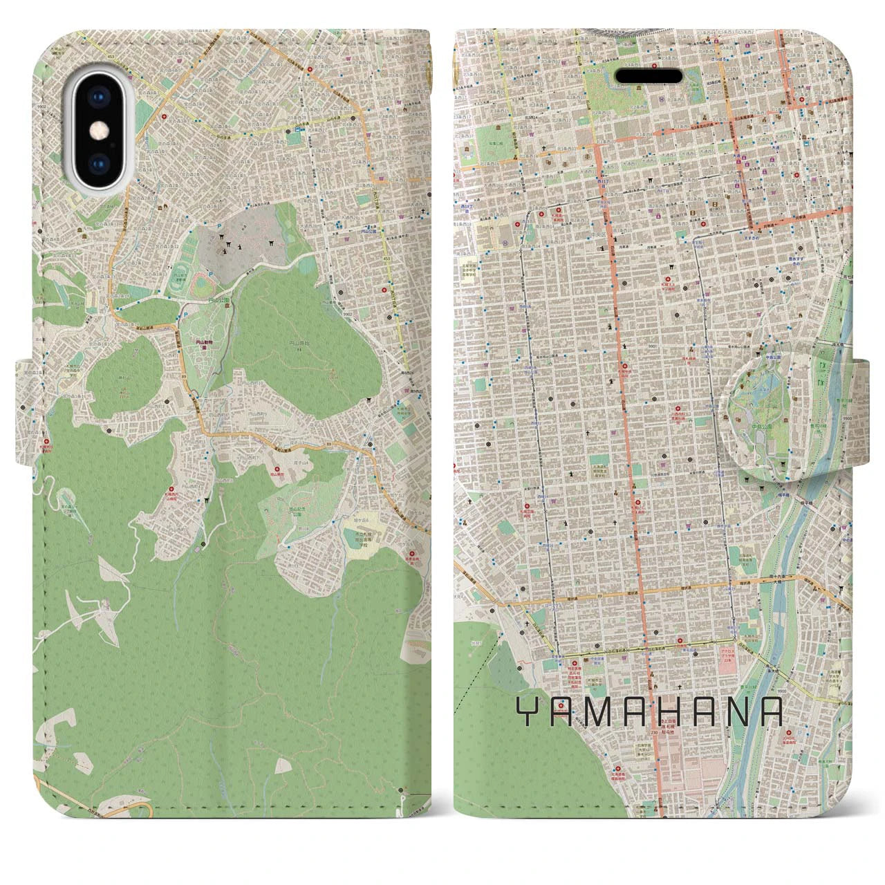 【山鼻(北海道)】地図柄iPhoneケース(手帳タイプ)ナチュラル・iPhone XS Max 用