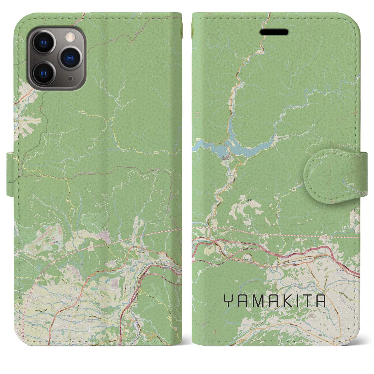 【山北(神奈川県)】地図柄iPhoneケース(手帳タイプ)ナチュラル・iPhone 11 Pro Max 用