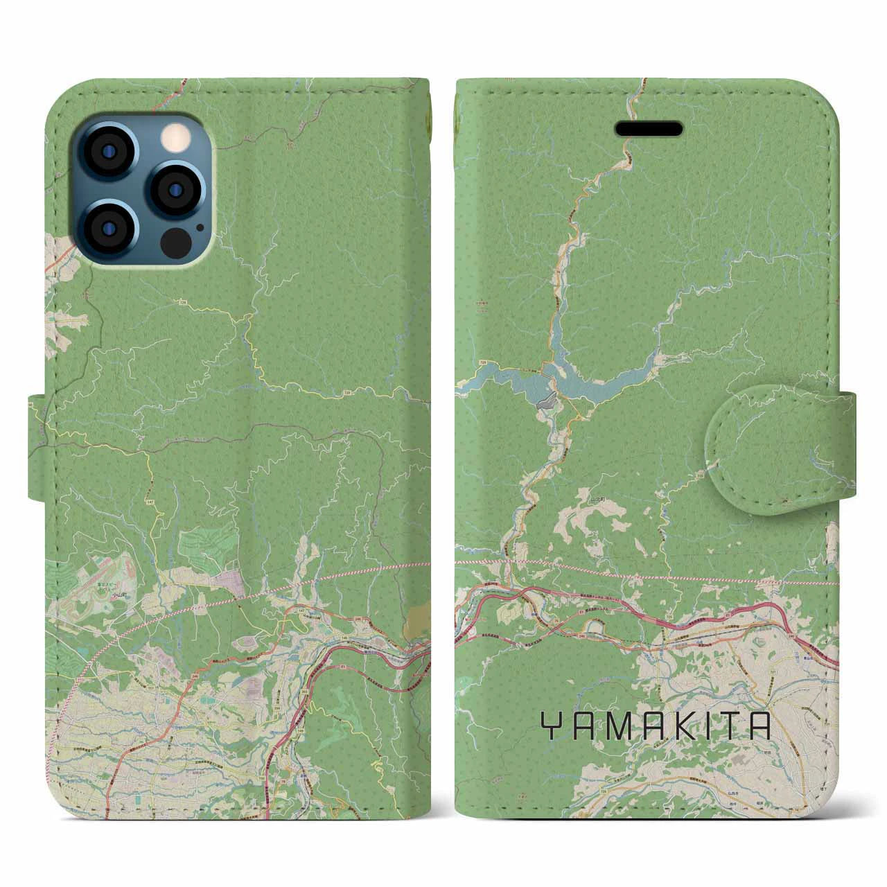 【山北(神奈川県)】地図柄iPhoneケース(手帳タイプ)ナチュラル・iPhone 12 / 12 Pro 用