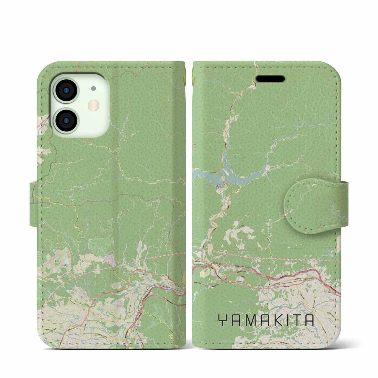 【山北(神奈川県)】地図柄iPhoneケース(手帳タイプ)ナチュラル・iPhone 12 mini 用