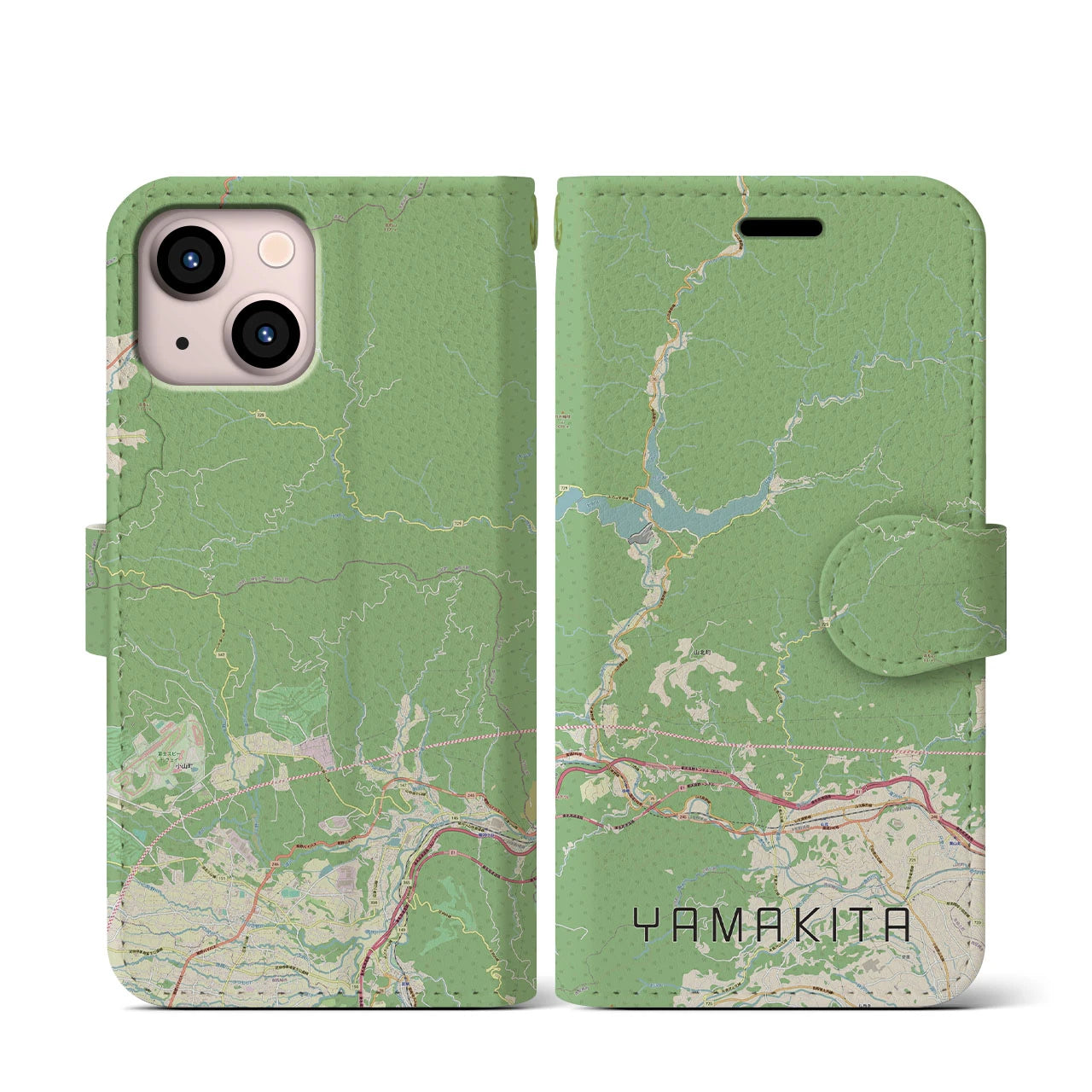 【山北(神奈川県)】地図柄iPhoneケース(手帳タイプ)ナチュラル・iPhone 13 mini 用