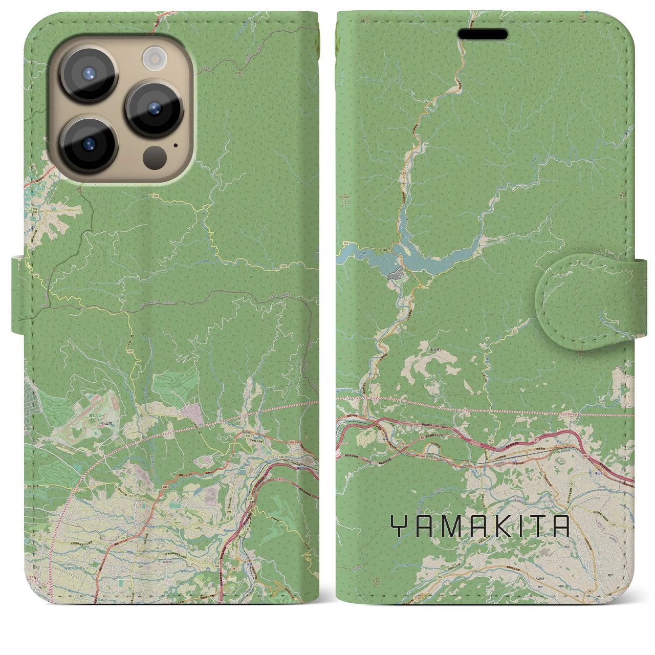 【山北(神奈川県)】地図柄iPhoneケース(手帳タイプ)ナチュラル・iPhone 14 Pro Max 用