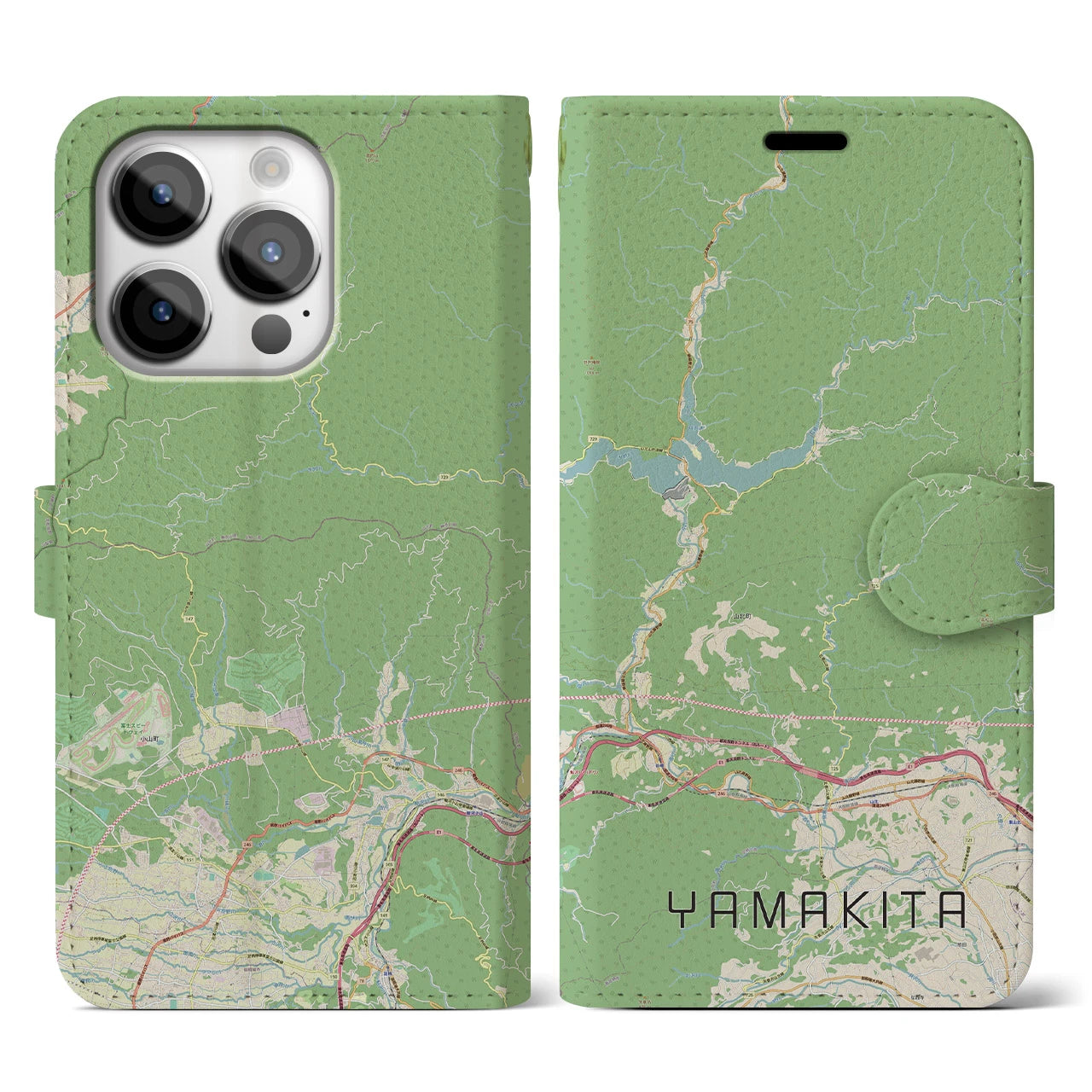 【山北(神奈川県)】地図柄iPhoneケース(手帳タイプ)ナチュラル・iPhone 14 Pro 用