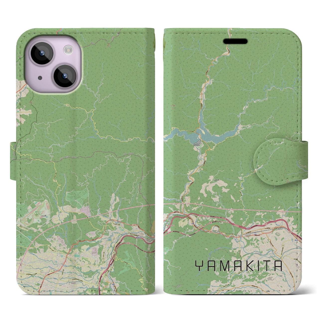 【山北(神奈川県)】地図柄iPhoneケース(手帳タイプ)ナチュラル・iPhone 14 用