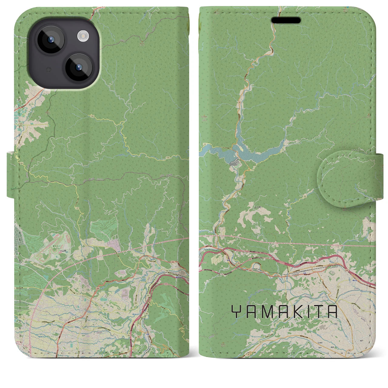 【山北(神奈川県)】地図柄iPhoneケース(手帳タイプ)ナチュラル・iPhone 14 Plus 用