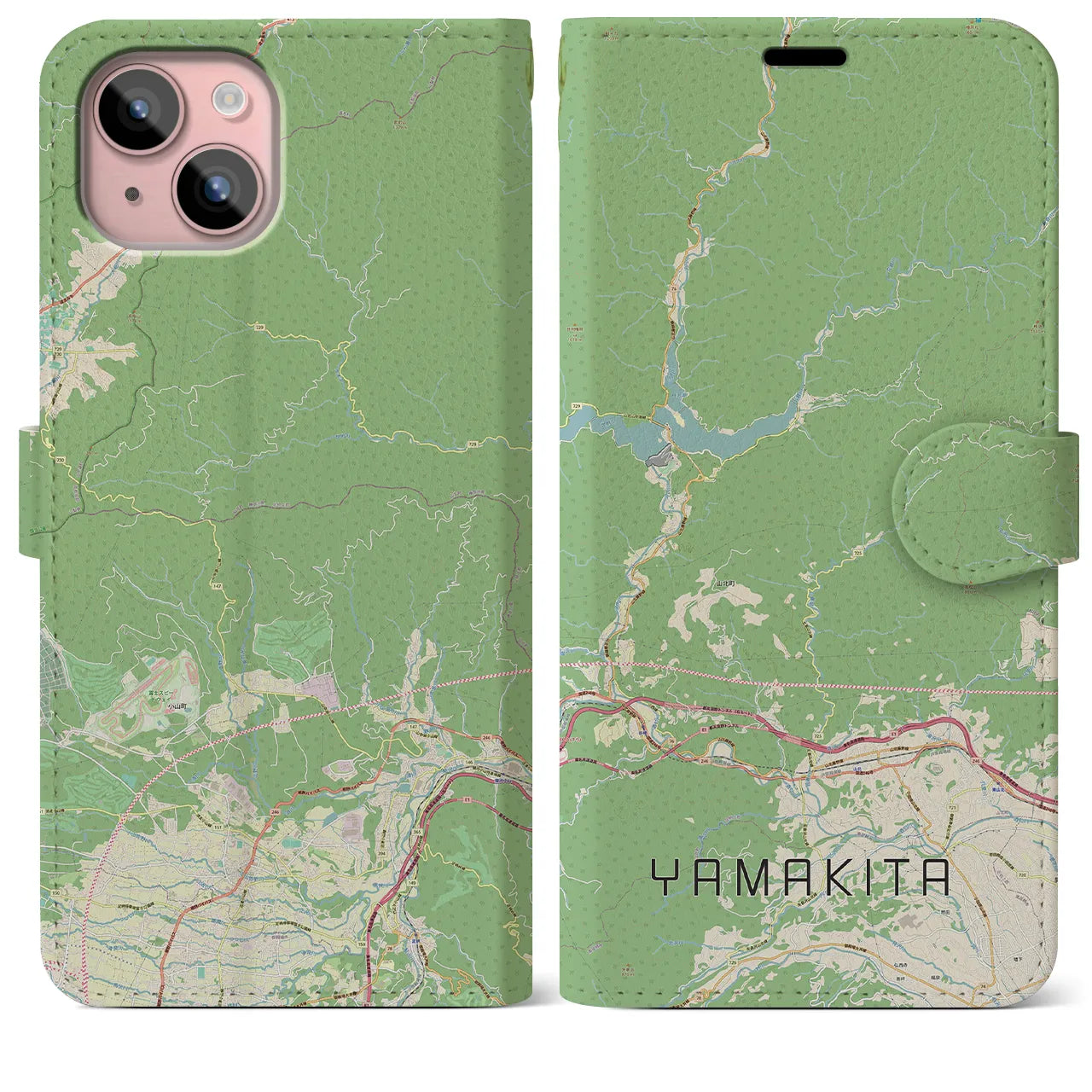 【山北(神奈川県)】地図柄iPhoneケース(手帳タイプ)ナチュラル・iPhone 15 Plus 用