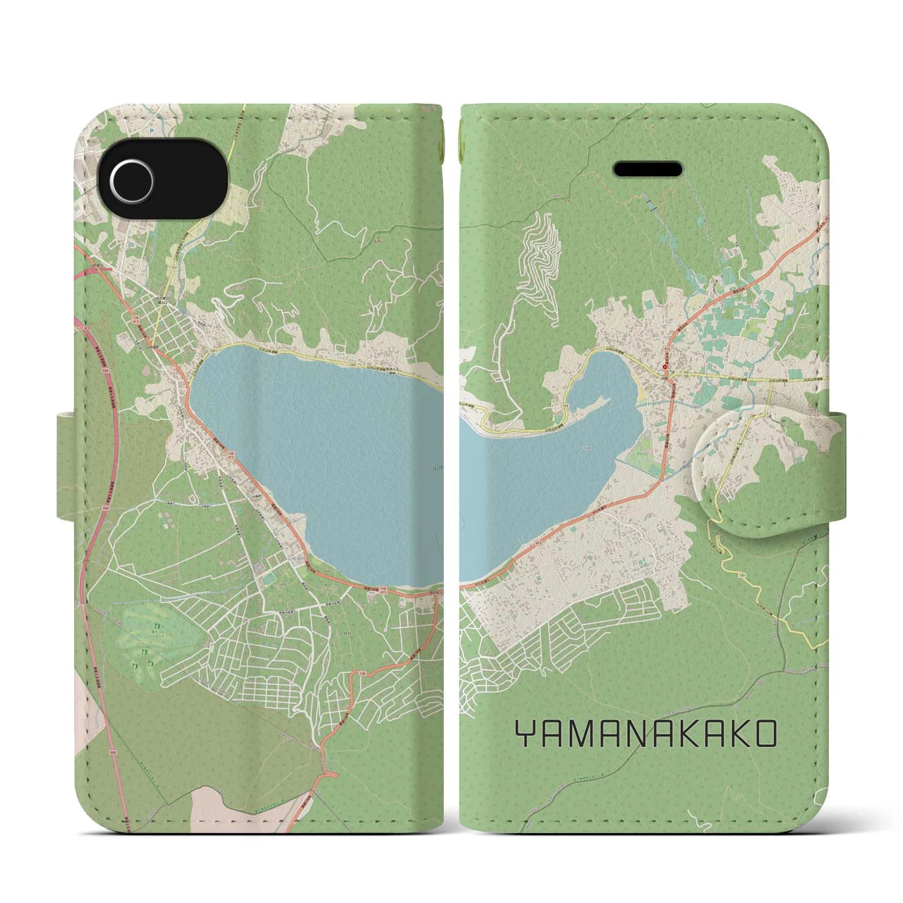 【山中湖(山梨県)】地図柄iPhoneケース(手帳タイプ)ナチュラル・iPhone SE(第3 / 第2世代) / 8 / 7 / 6s / 6 用