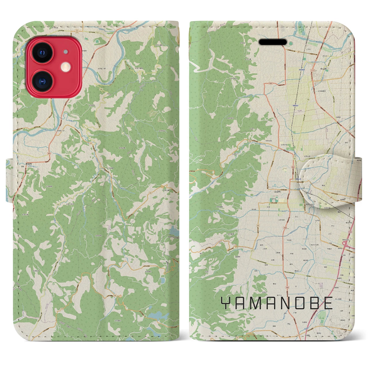 【山辺(山形県)】地図柄iPhoneケース(手帳タイプ)ナチュラル・iPhone 11 用