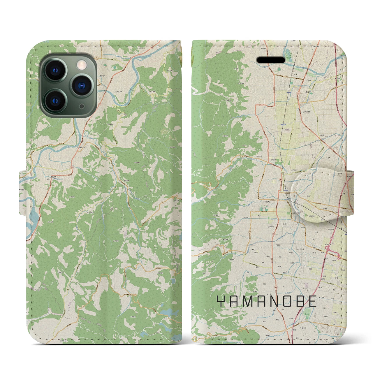 【山辺(山形県)】地図柄iPhoneケース(手帳タイプ)ナチュラル・iPhone 11 Pro 用