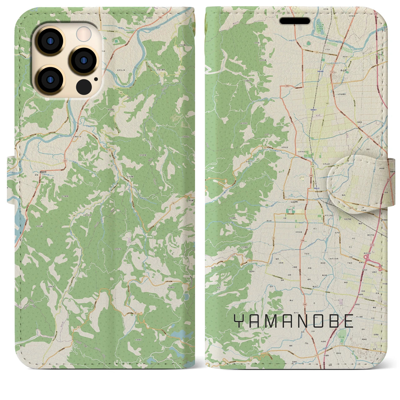 【山辺(山形県)】地図柄iPhoneケース(手帳タイプ)ナチュラル・iPhone 12 Pro Max 用