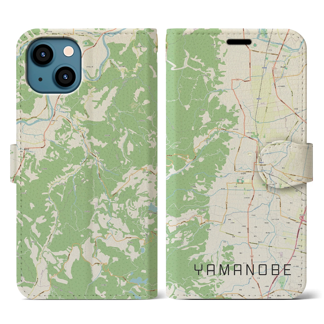 【山辺(山形県)】地図柄iPhoneケース(手帳タイプ)ナチュラル・iPhone 13 用