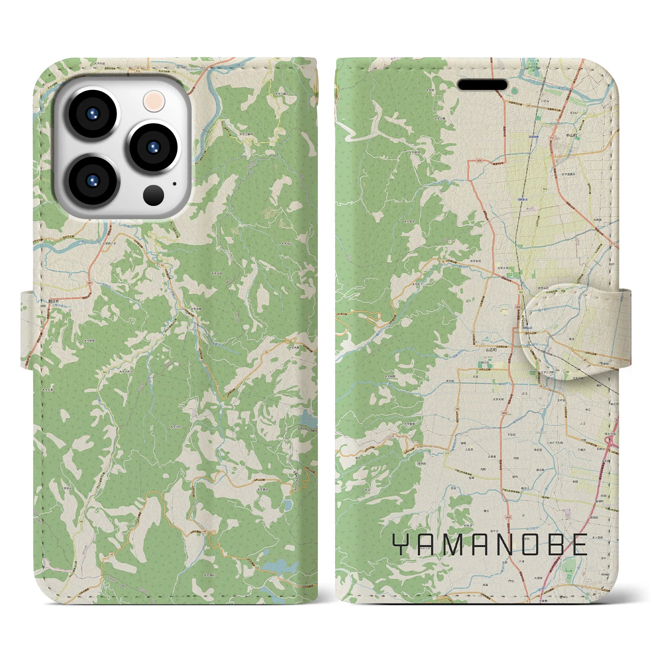 【山辺(山形県)】地図柄iPhoneケース(手帳タイプ)ナチュラル・iPhone 13 Pro 用