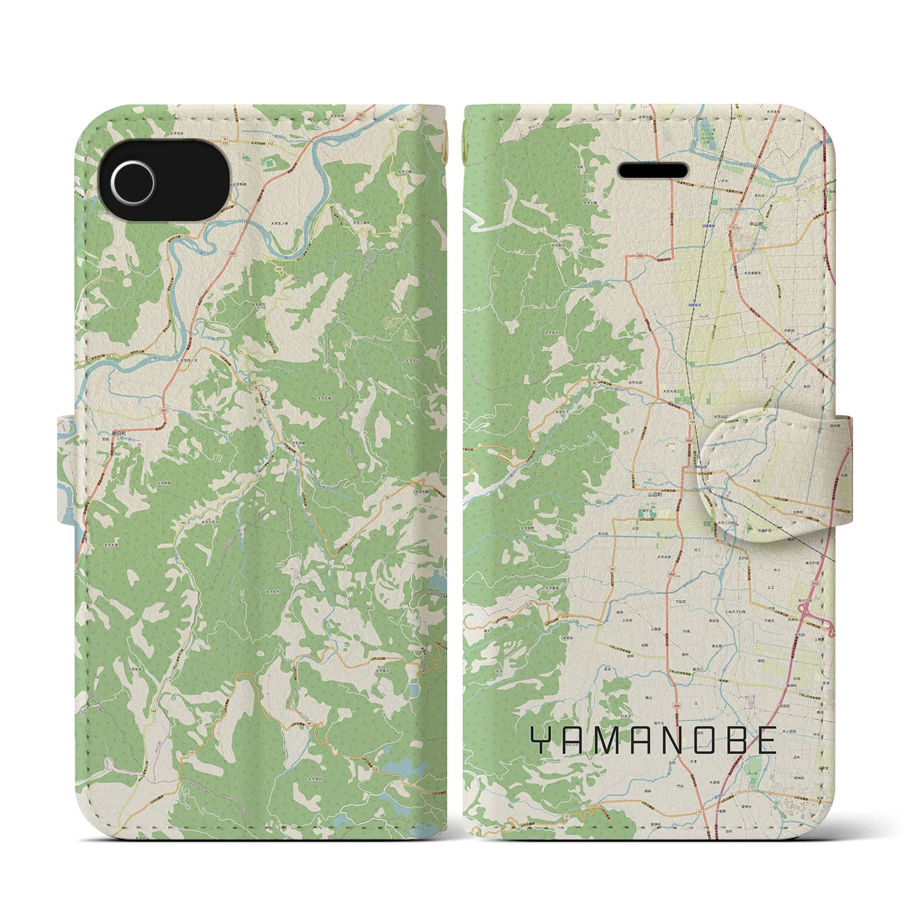 【山辺(山形県)】地図柄iPhoneケース(手帳タイプ)ナチュラル・iPhone SE(第3 / 第2世代) / 8 / 7 / 6s / 6 用