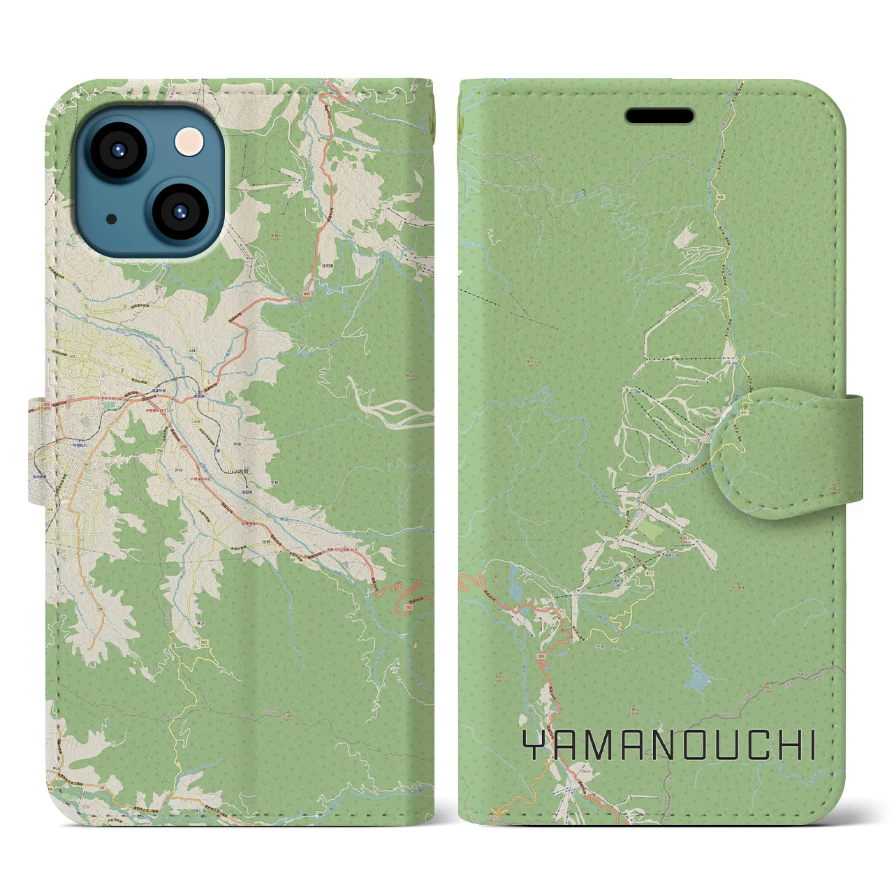 【山ノ内(長野県)】地図柄iPhoneケース(手帳タイプ)ナチュラル・iPhone 13 Pro 用