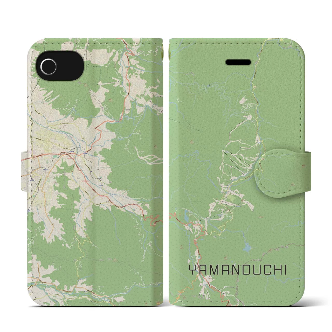 【山ノ内(長野県)】地図柄iPhoneケース(手帳タイプ)ナチュラル・iPhone SE(第3 / 第2世代) / 8 / 7 / 6s / 6 用
