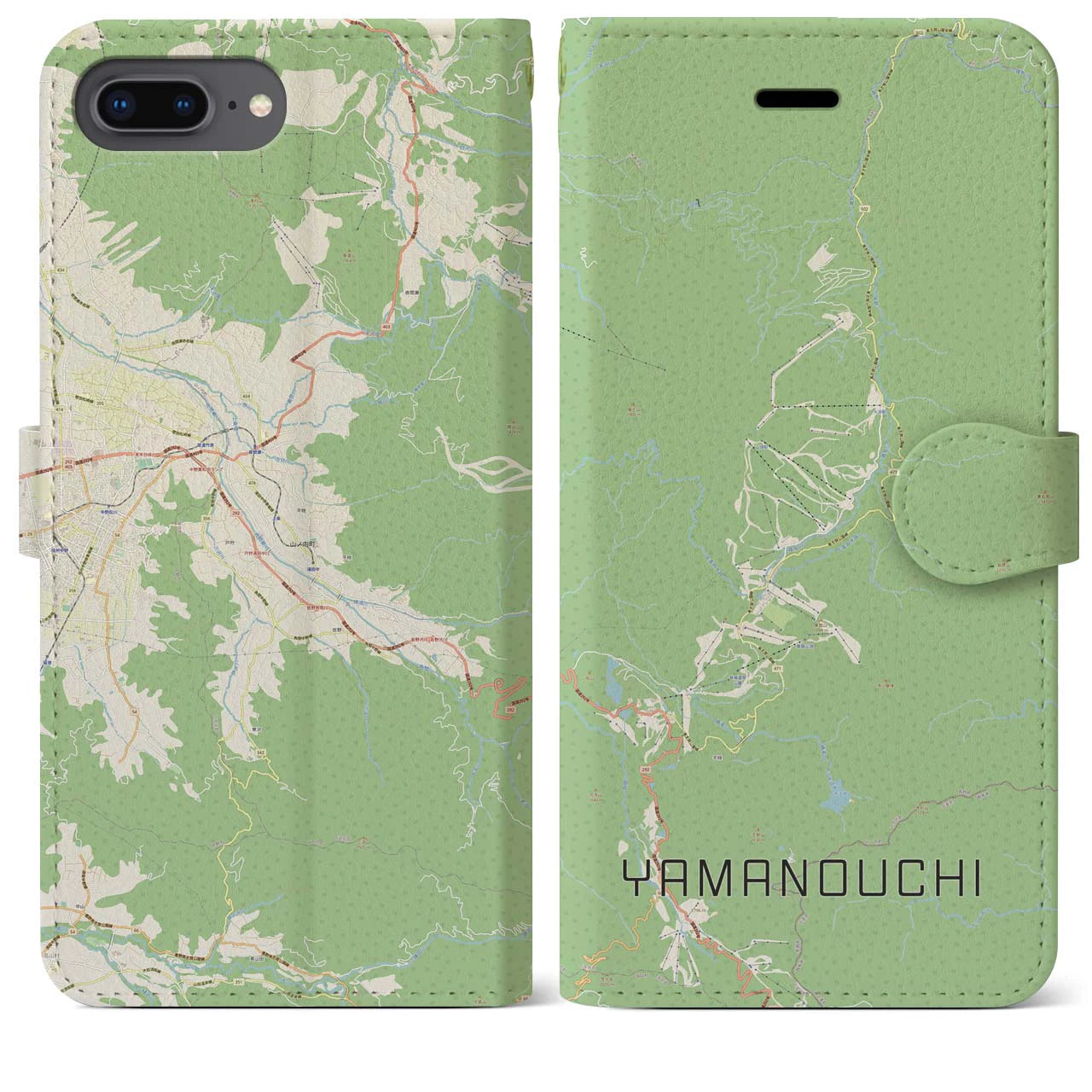 【山ノ内(長野県)】地図柄iPhoneケース(手帳タイプ)ナチュラル・iPhone 8Plus /7Plus / 6sPlus / 6Plus 用