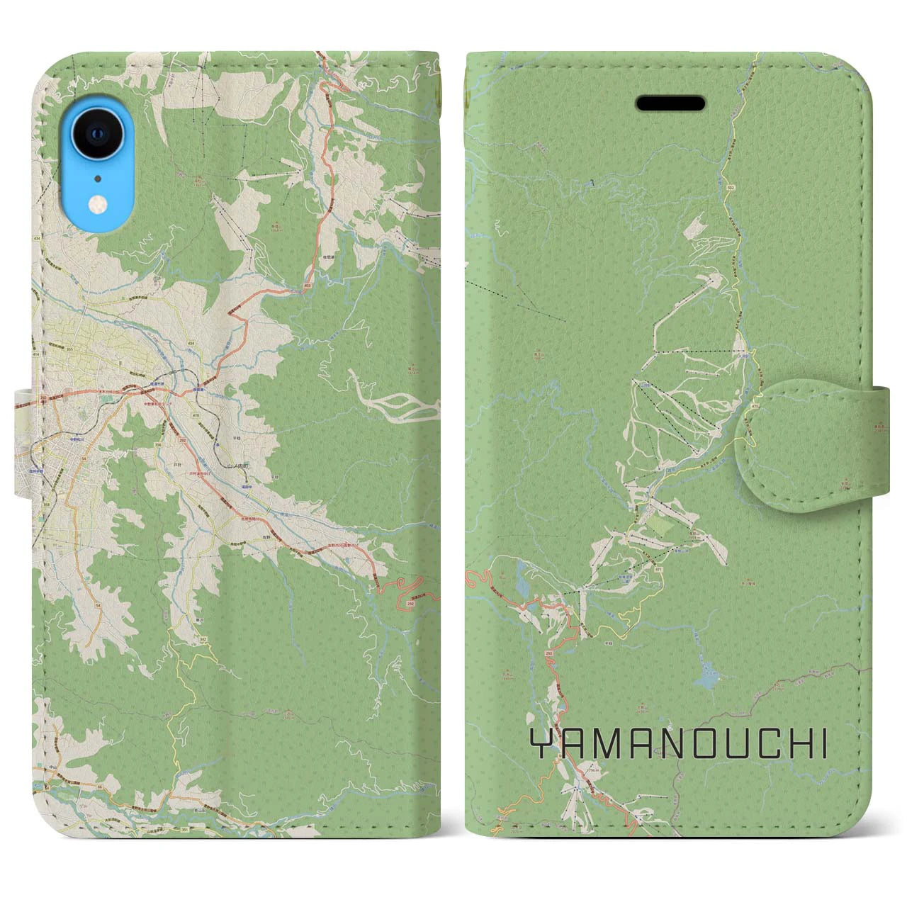 【山ノ内(長野県)】地図柄iPhoneケース(手帳タイプ)ナチュラル・iPhone XR 用