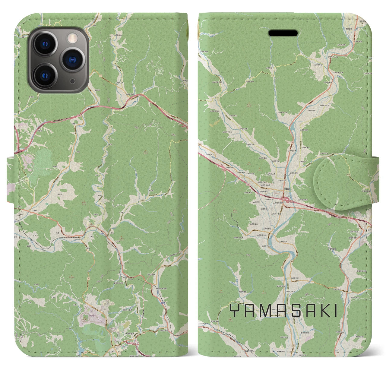 【山崎(兵庫県)】地図柄iPhoneケース(手帳タイプ)ナチュラル・iPhone 11 Pro Max 用