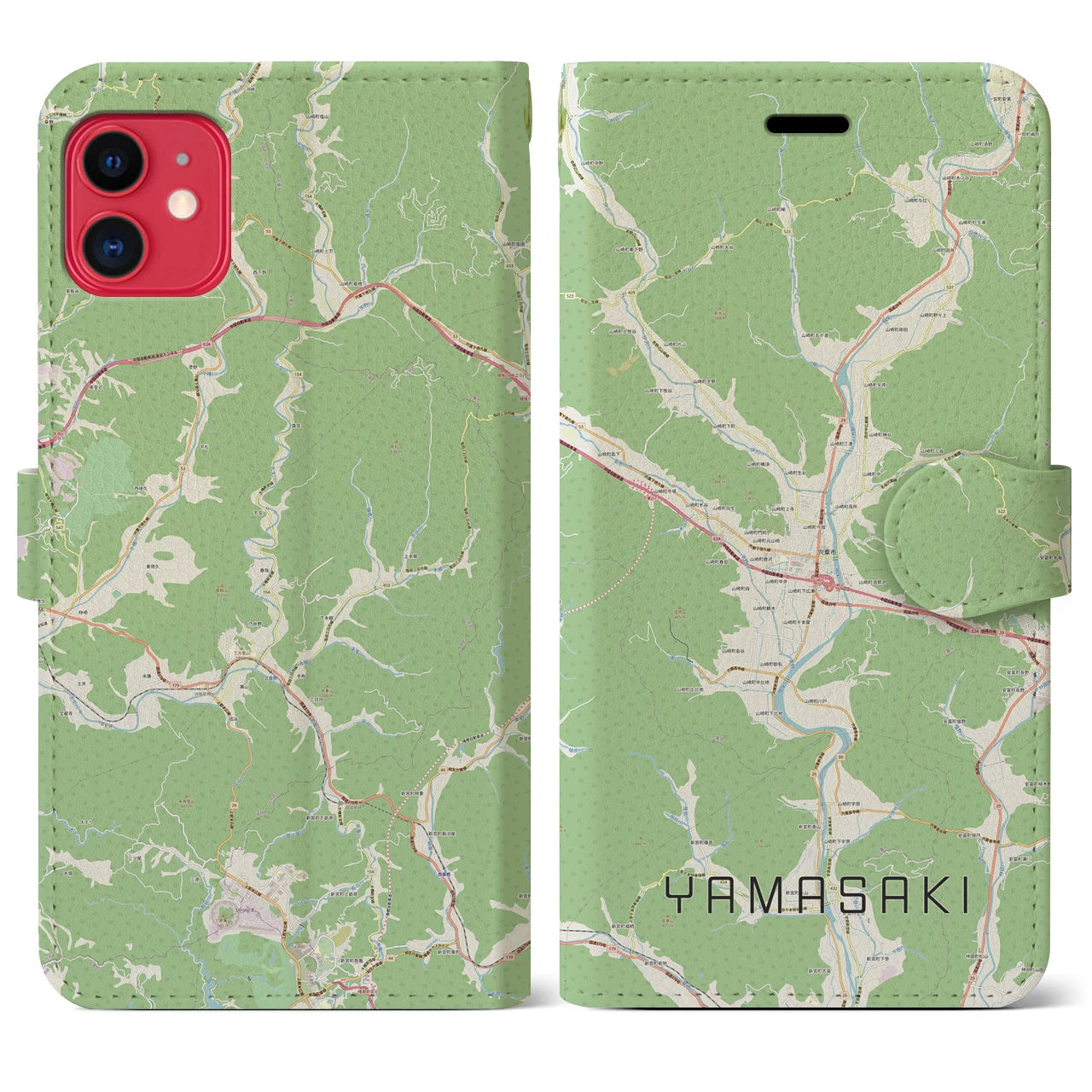 【山崎(兵庫県)】地図柄iPhoneケース(手帳タイプ)ナチュラル・iPhone 11 用