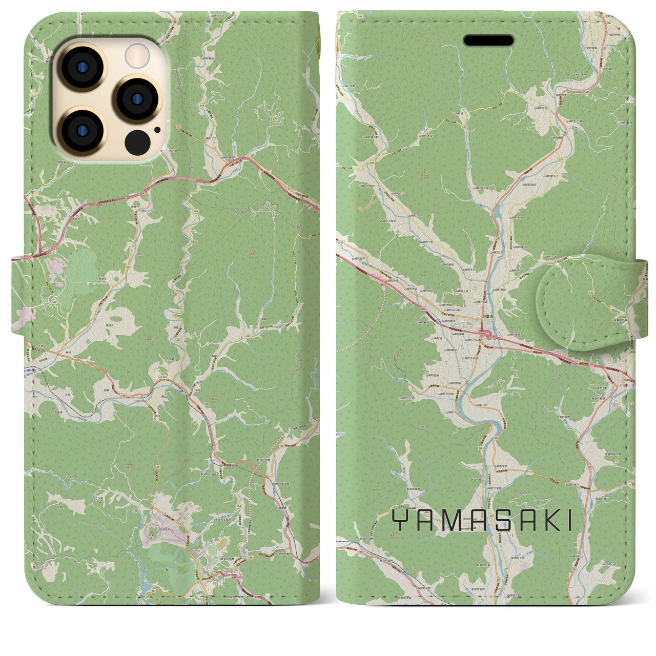 【山崎(兵庫県)】地図柄iPhoneケース(手帳タイプ)ナチュラル・iPhone 12 Pro Max 用