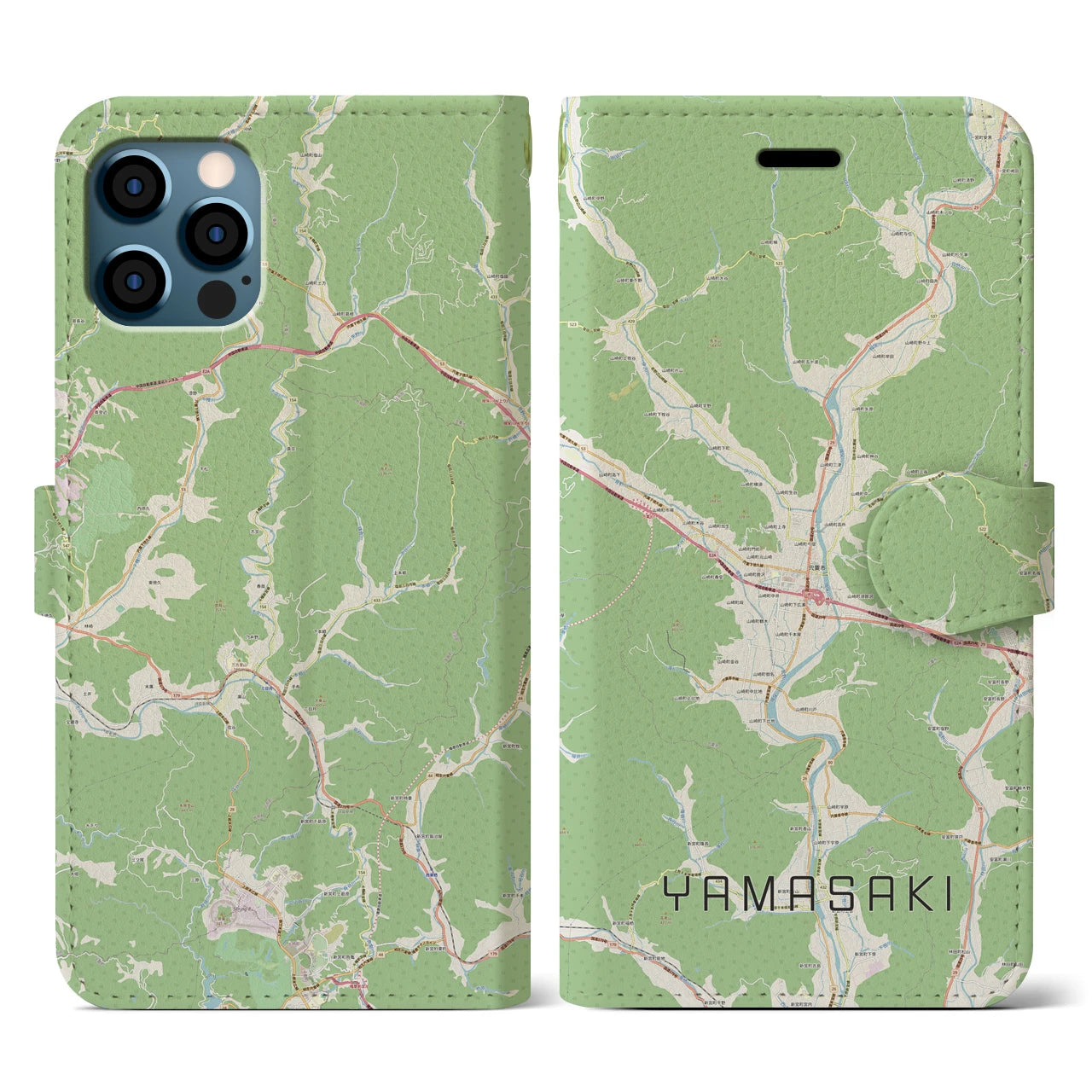 【山崎(兵庫県)】地図柄iPhoneケース(手帳タイプ)ナチュラル・iPhone 12 / 12 Pro 用