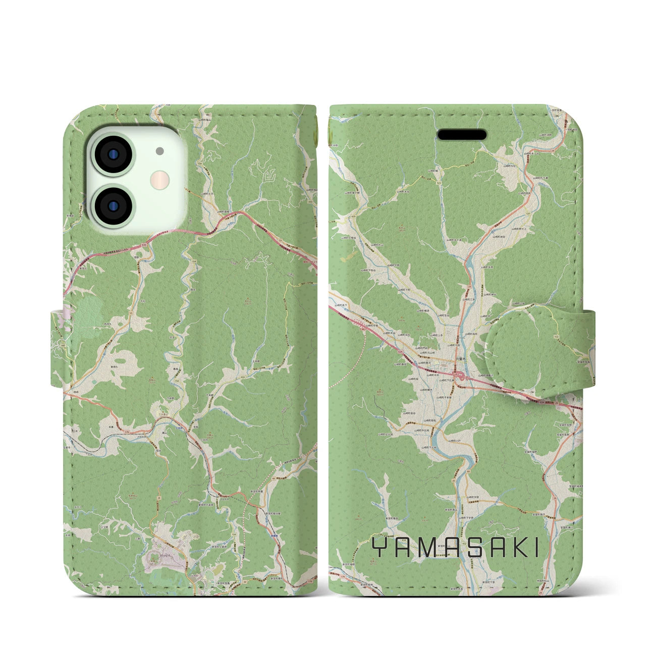 【山崎(兵庫県)】地図柄iPhoneケース(手帳タイプ)ナチュラル・iPhone 12 mini 用