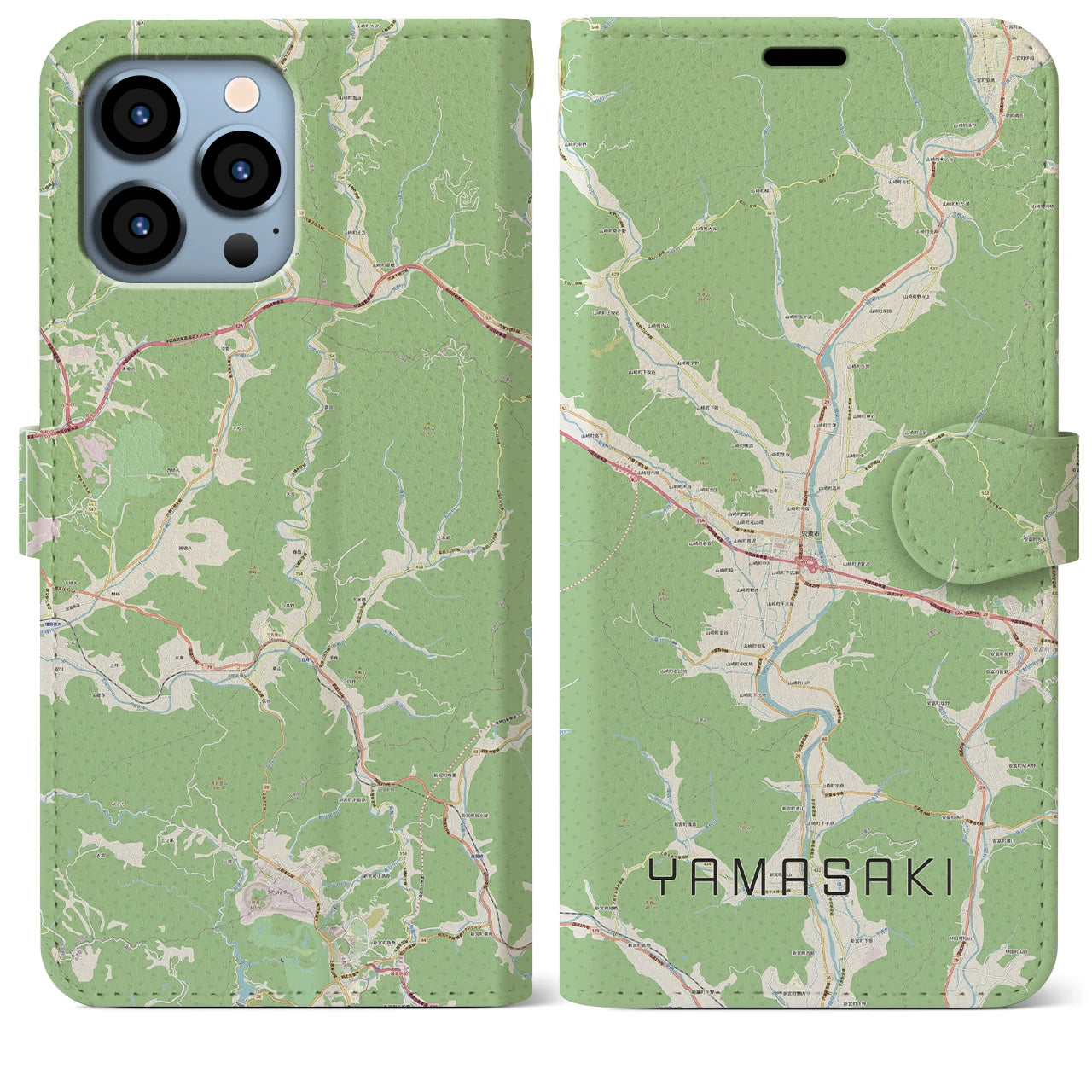 【山崎(兵庫県)】地図柄iPhoneケース(手帳タイプ)ナチュラル・iPhone 13 Pro Max 用