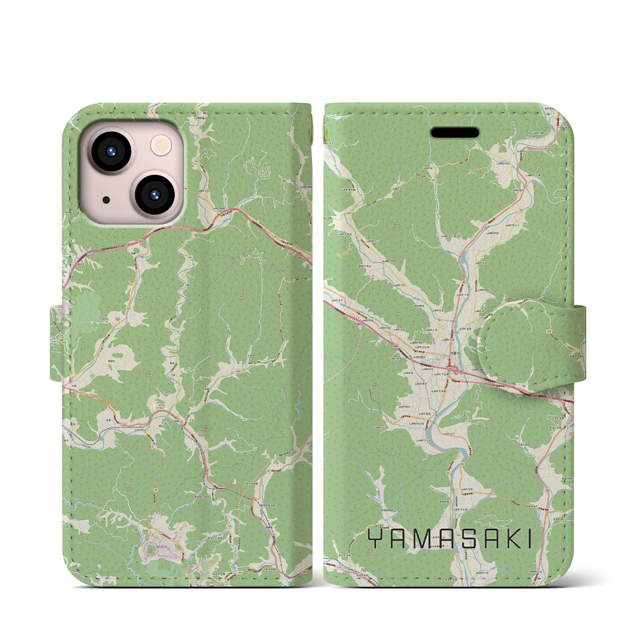 【山崎(兵庫県)】地図柄iPhoneケース(手帳タイプ)ナチュラル・iPhone 13 mini 用