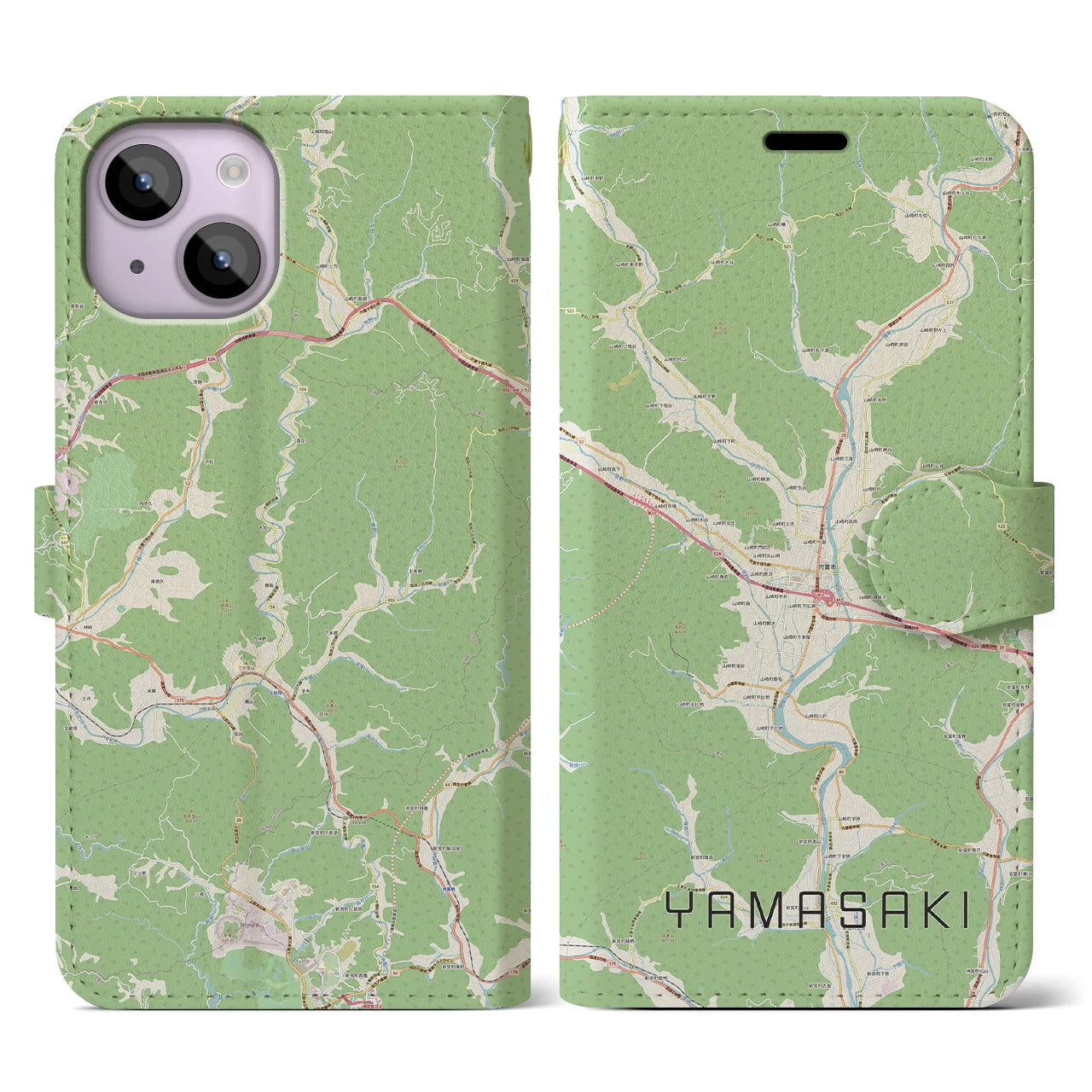 【山崎(兵庫県)】地図柄iPhoneケース(手帳タイプ)ナチュラル・iPhone 14 用