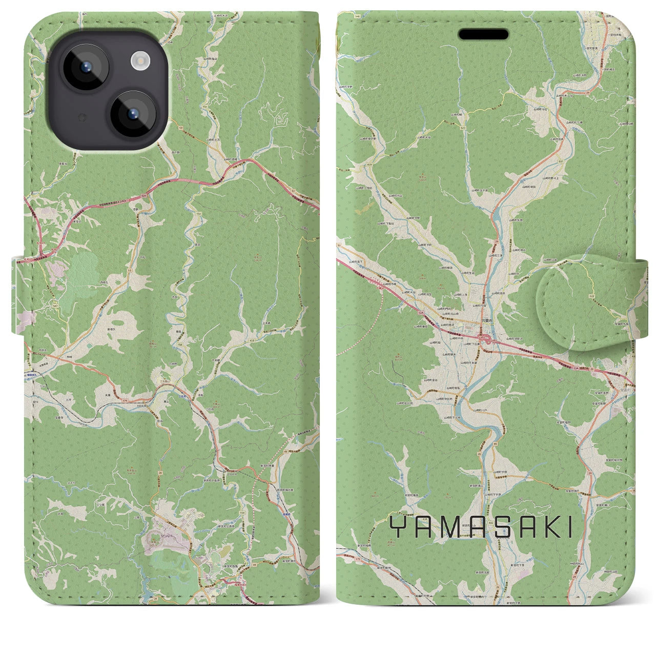 【山崎(兵庫県)】地図柄iPhoneケース(手帳タイプ)ナチュラル・iPhone 14 Plus 用
