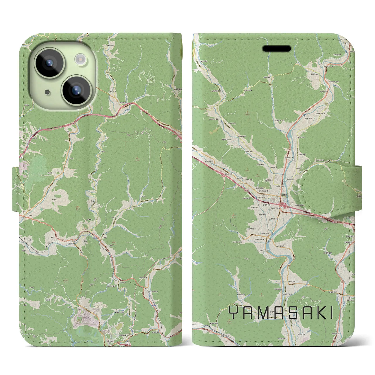 【山崎(兵庫県)】地図柄iPhoneケース(手帳タイプ)ナチュラル・iPhone 15 用
