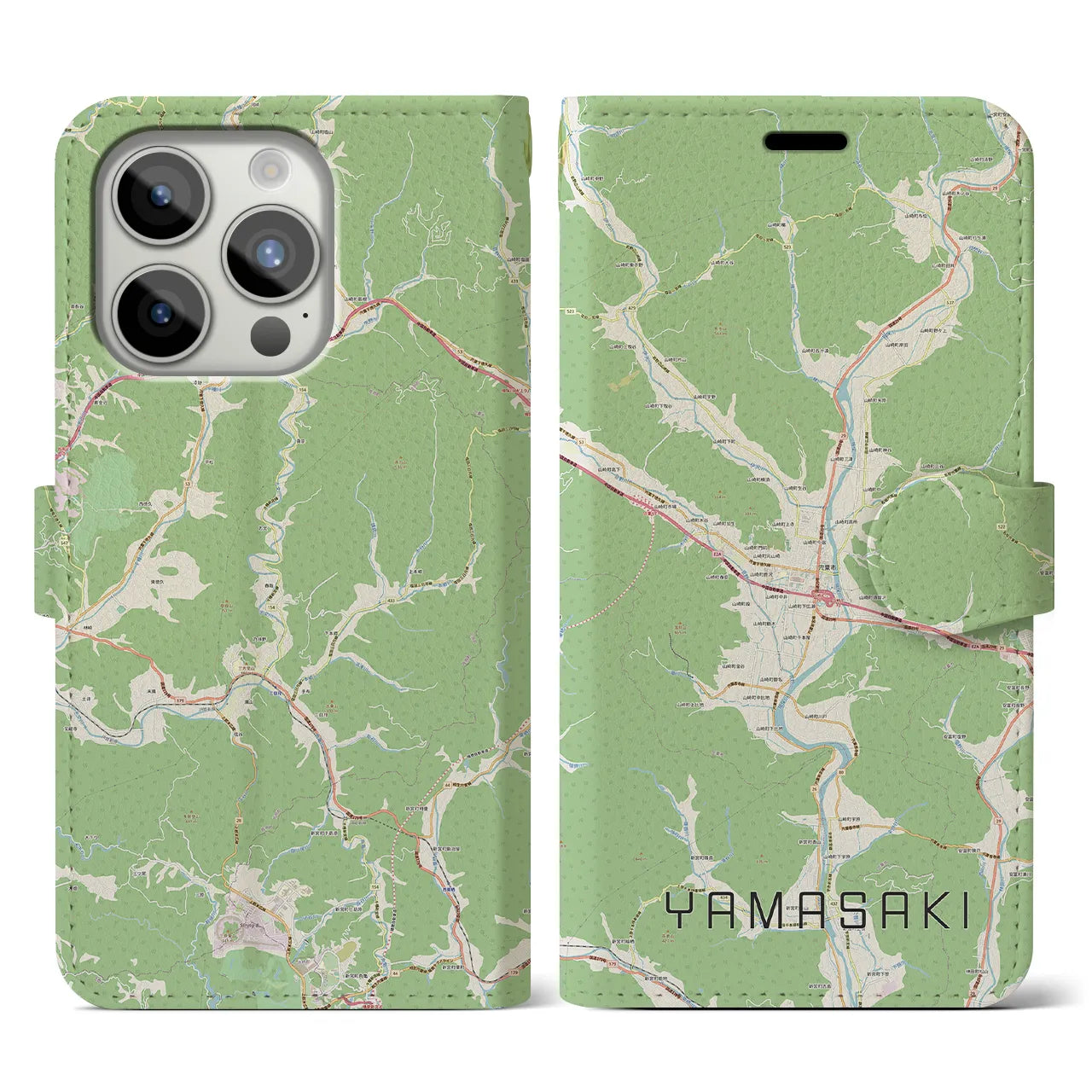 【山崎(兵庫県)】地図柄iPhoneケース(手帳タイプ)ナチュラル・iPhone 15 Pro 用
