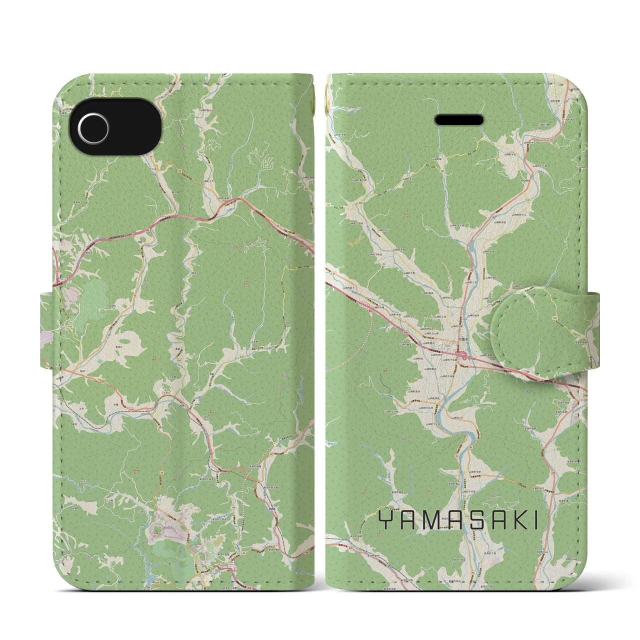 【山崎(兵庫県)】地図柄iPhoneケース(手帳タイプ)ナチュラル・iPhone SE(第3 / 第2世代) / 8 / 7 / 6s / 6 用