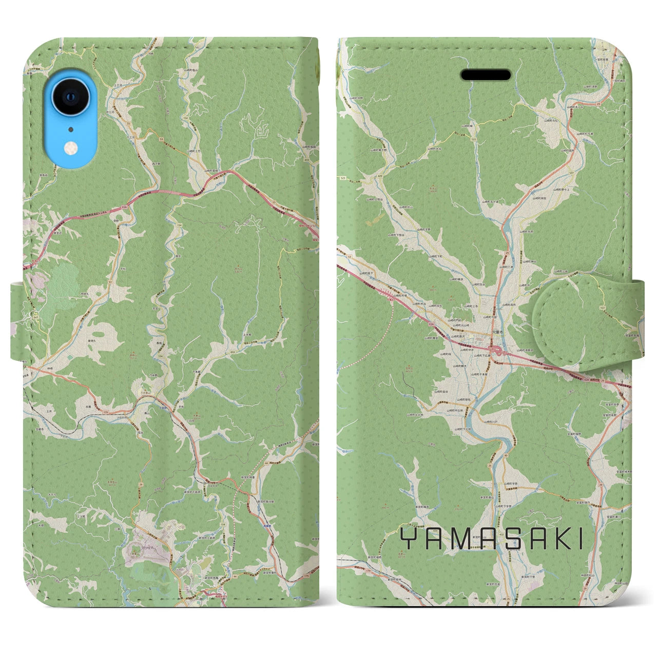 【山崎(兵庫県)】地図柄iPhoneケース(手帳タイプ)ナチュラル・iPhone XR 用
