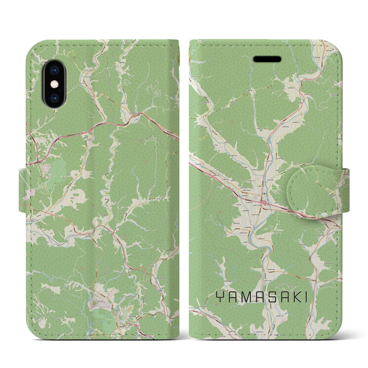【山崎(兵庫県)】地図柄iPhoneケース(手帳タイプ)ナチュラル・iPhone XS / X 用