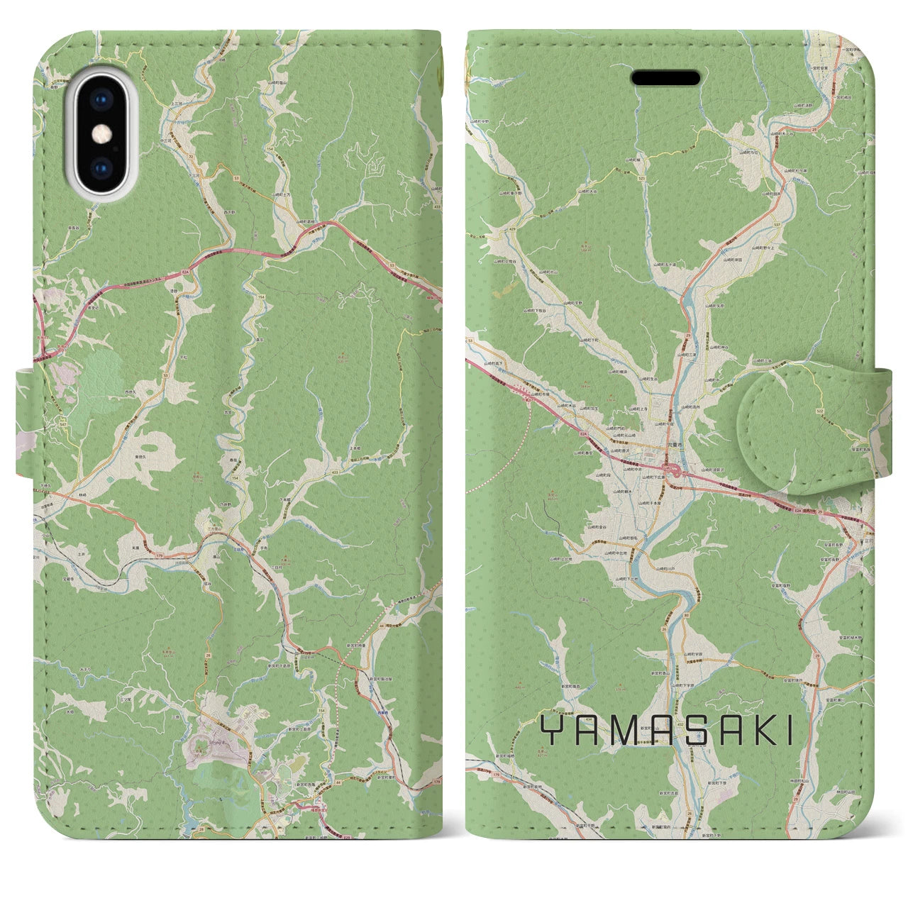 【山崎(兵庫県)】地図柄iPhoneケース(手帳タイプ)ナチュラル・iPhone XS Max 用