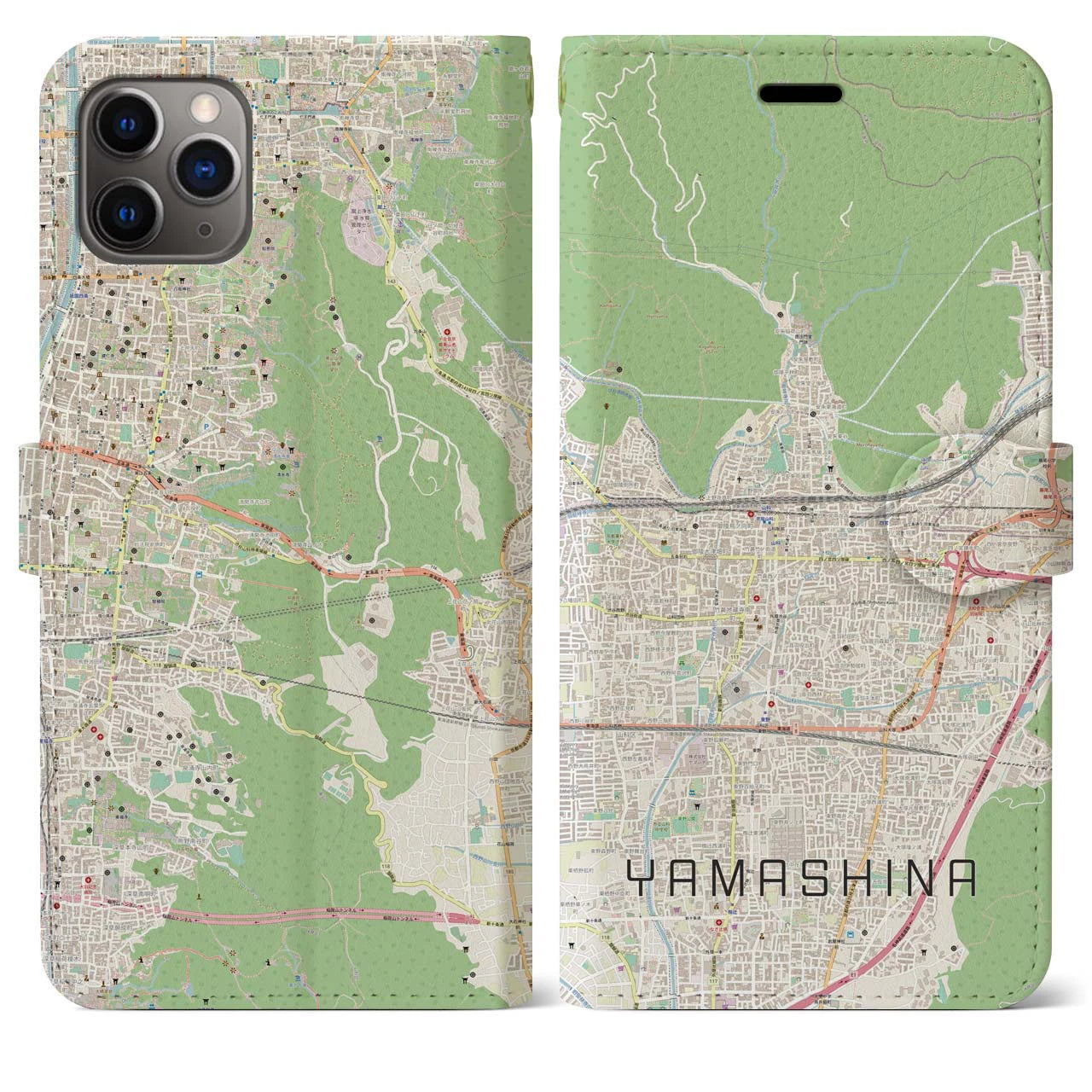 【山科(京都府)】地図柄iPhoneケース(手帳タイプ)ナチュラル・iPhone 11 Pro Max 用