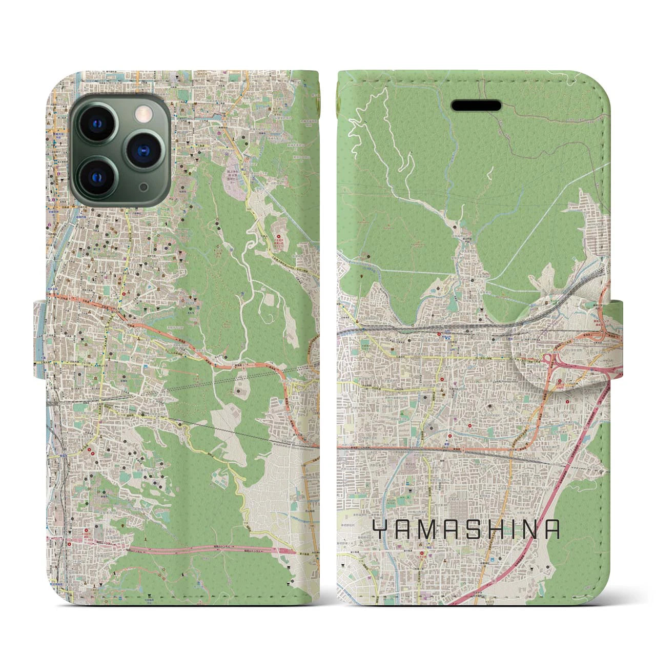 【山科(京都府)】地図柄iPhoneケース(手帳タイプ)ナチュラル・iPhone 11 Pro 用