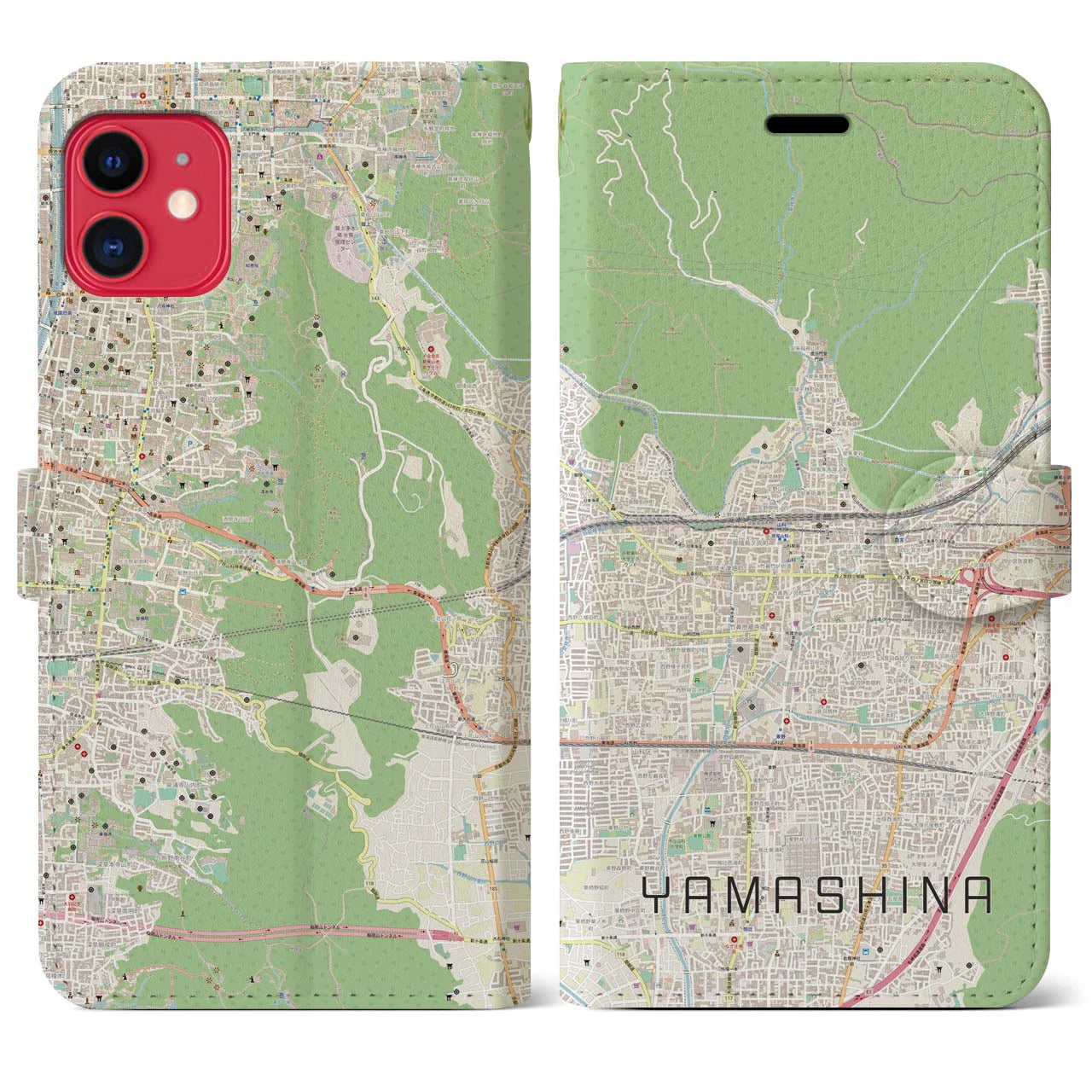 【山科(京都府)】地図柄iPhoneケース(手帳タイプ)ナチュラル・iPhone 11 用