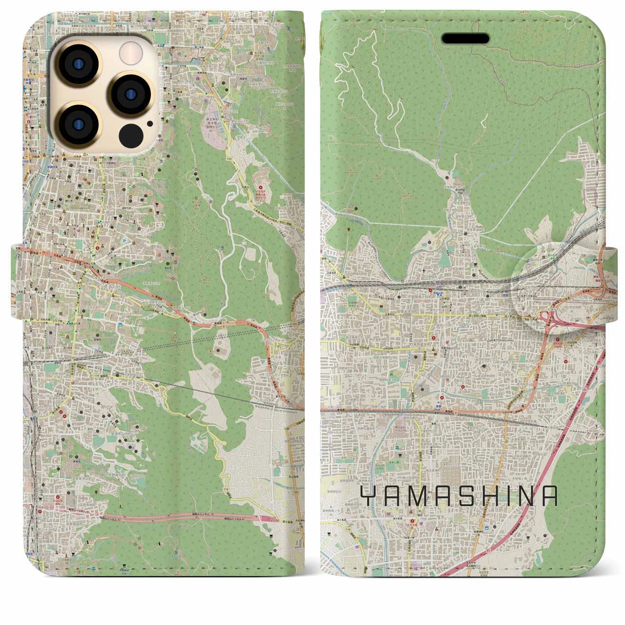 【山科(京都府)】地図柄iPhoneケース(手帳タイプ)ナチュラル・iPhone 12 Pro Max 用