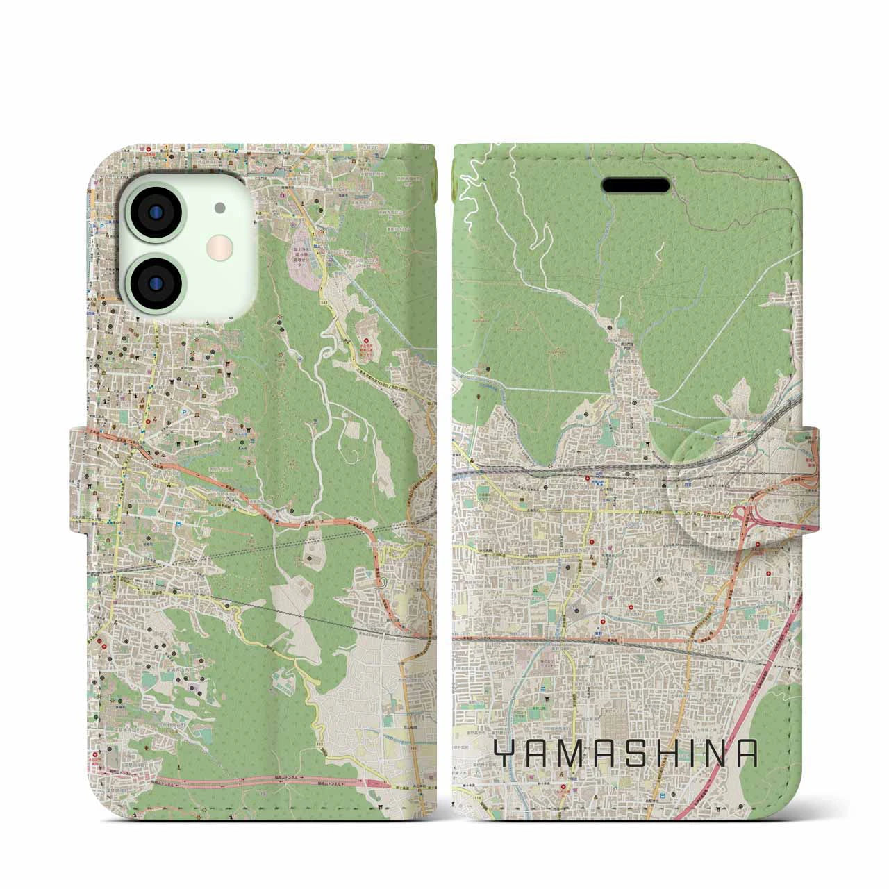 【山科(京都府)】地図柄iPhoneケース(手帳タイプ)ナチュラル・iPhone 12 mini 用