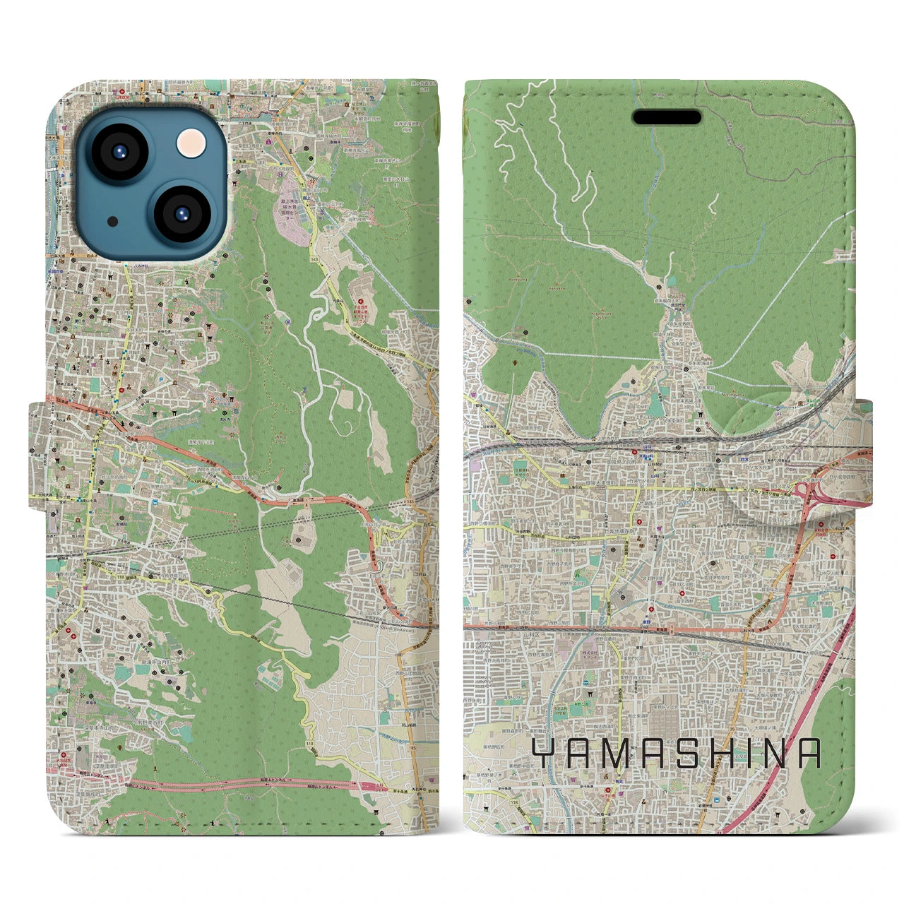 【山科(京都府)】地図柄iPhoneケース(手帳タイプ)ナチュラル・iPhone 13 用