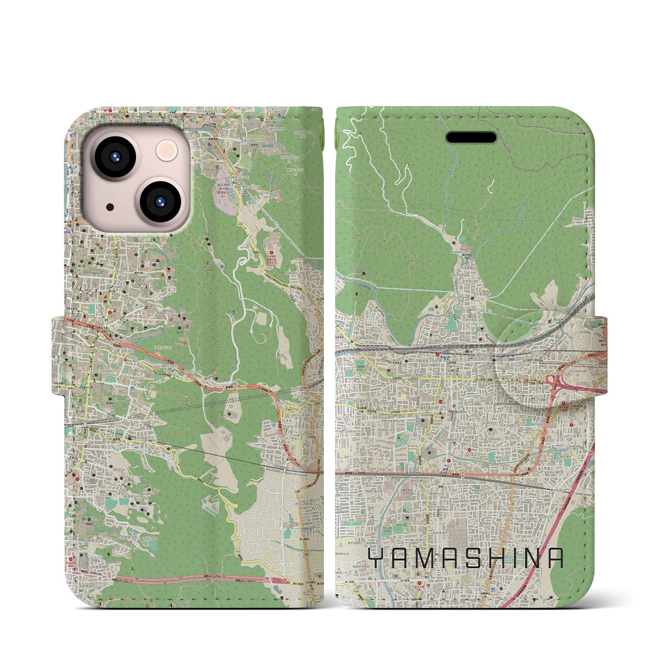 【山科(京都府)】地図柄iPhoneケース(手帳タイプ)ナチュラル・iPhone 13 mini 用