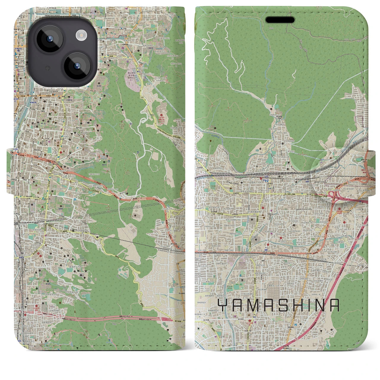 【山科(京都府)】地図柄iPhoneケース(手帳タイプ)ナチュラル・iPhone 14 Plus 用