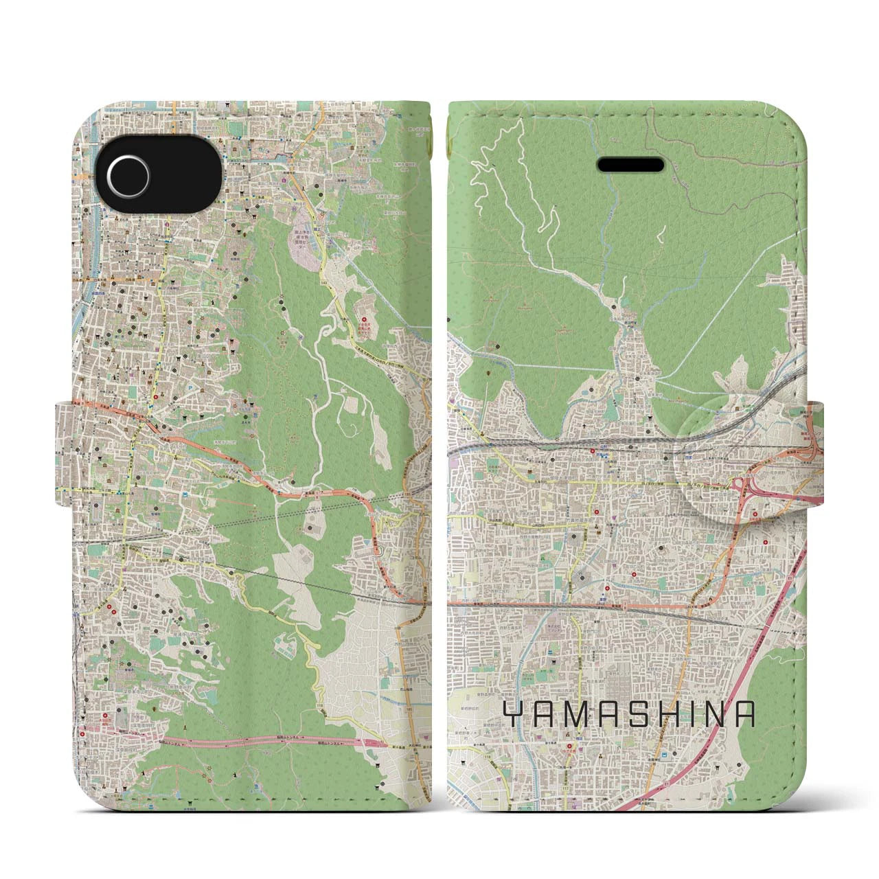 【山科(京都府)】地図柄iPhoneケース(手帳タイプ)ナチュラル・iPhone SE(第3 / 第2世代) / 8 / 7 / 6s / 6 用