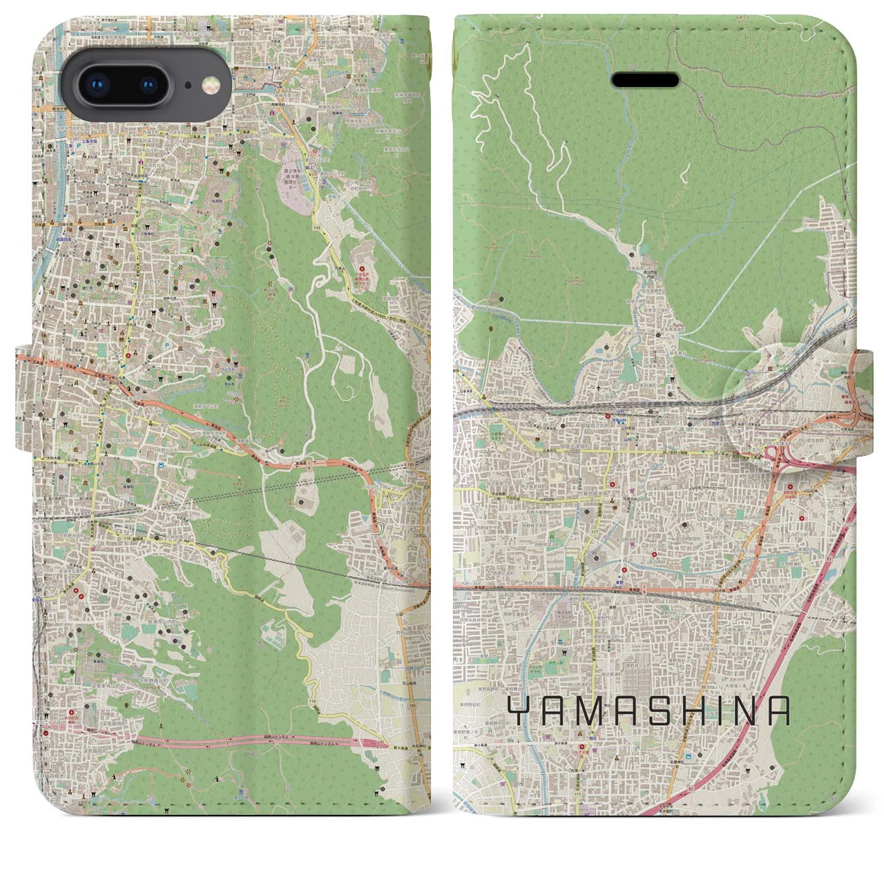 【山科(京都府)】地図柄iPhoneケース(手帳タイプ)ナチュラル・iPhone 8Plus /7Plus / 6sPlus / 6Plus 用