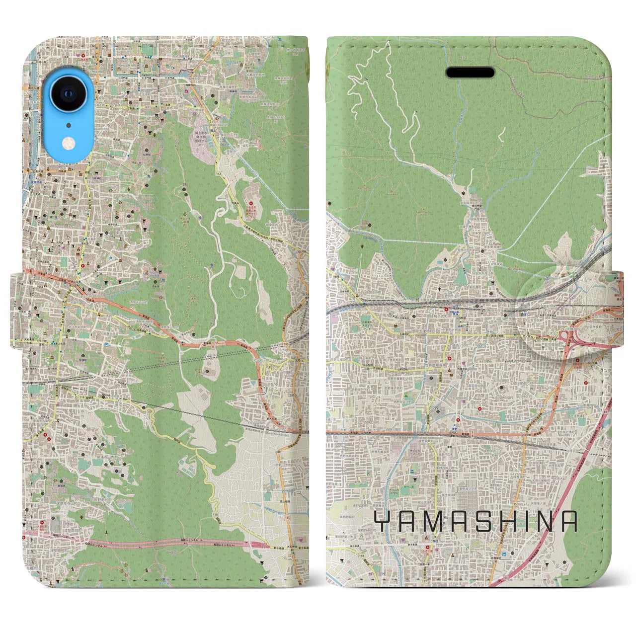 【山科(京都府)】地図柄iPhoneケース(手帳タイプ)ナチュラル・iPhone XR 用