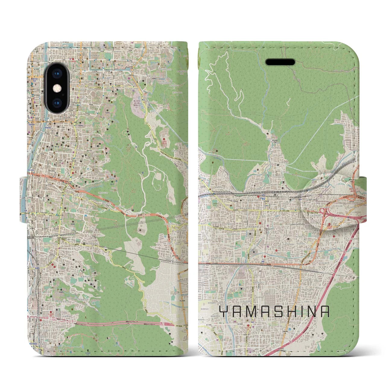 【山科(京都府)】地図柄iPhoneケース(手帳タイプ)ナチュラル・iPhone XS / X 用