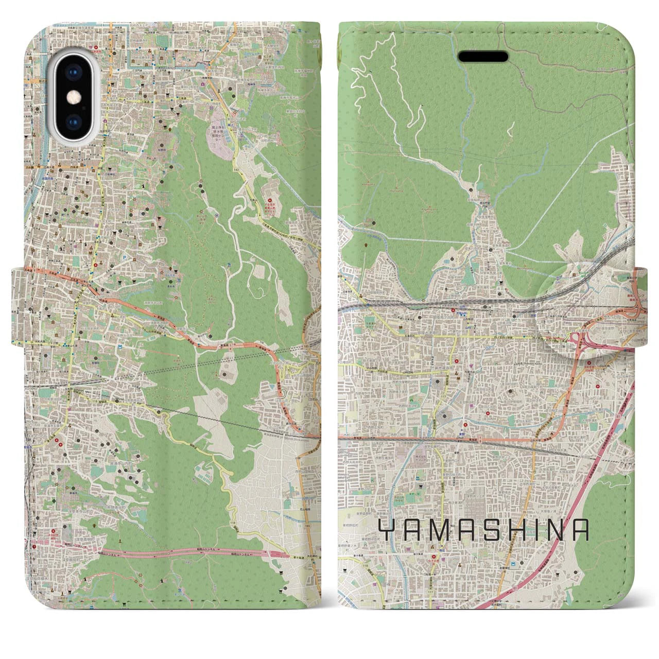 【山科(京都府)】地図柄iPhoneケース(手帳タイプ)ナチュラル・iPhone XS Max 用